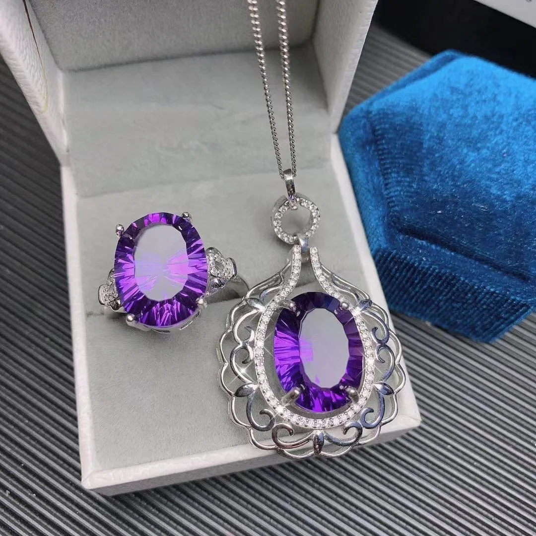 sterling silver jewelry set with gemstones purple amethyst ring necklace set, Purple and silver
sterling silver jewelry set with gemstones purple amethyst ring necklace set, Purple and silver