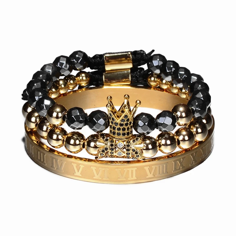 

Luxury Jewelry 3pcs/Set Men Crown Jewelry Bileklik Hematite Beads Braiding Bracelets For Women Pulseira Masculina Feminina