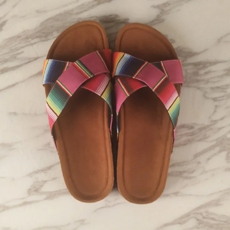 Hot Summer Colored Strapes Serape Women Slippers Cross Strap Open Toe Flat Scuff Slippers Mules Babouche Slides Sandals, As pictures
Hot Summer Colored Strapes Serape Women Slippers Cross Strap Open Toe Flat Scuff Slippers Mules Babouche Slides Sandals, As pictures