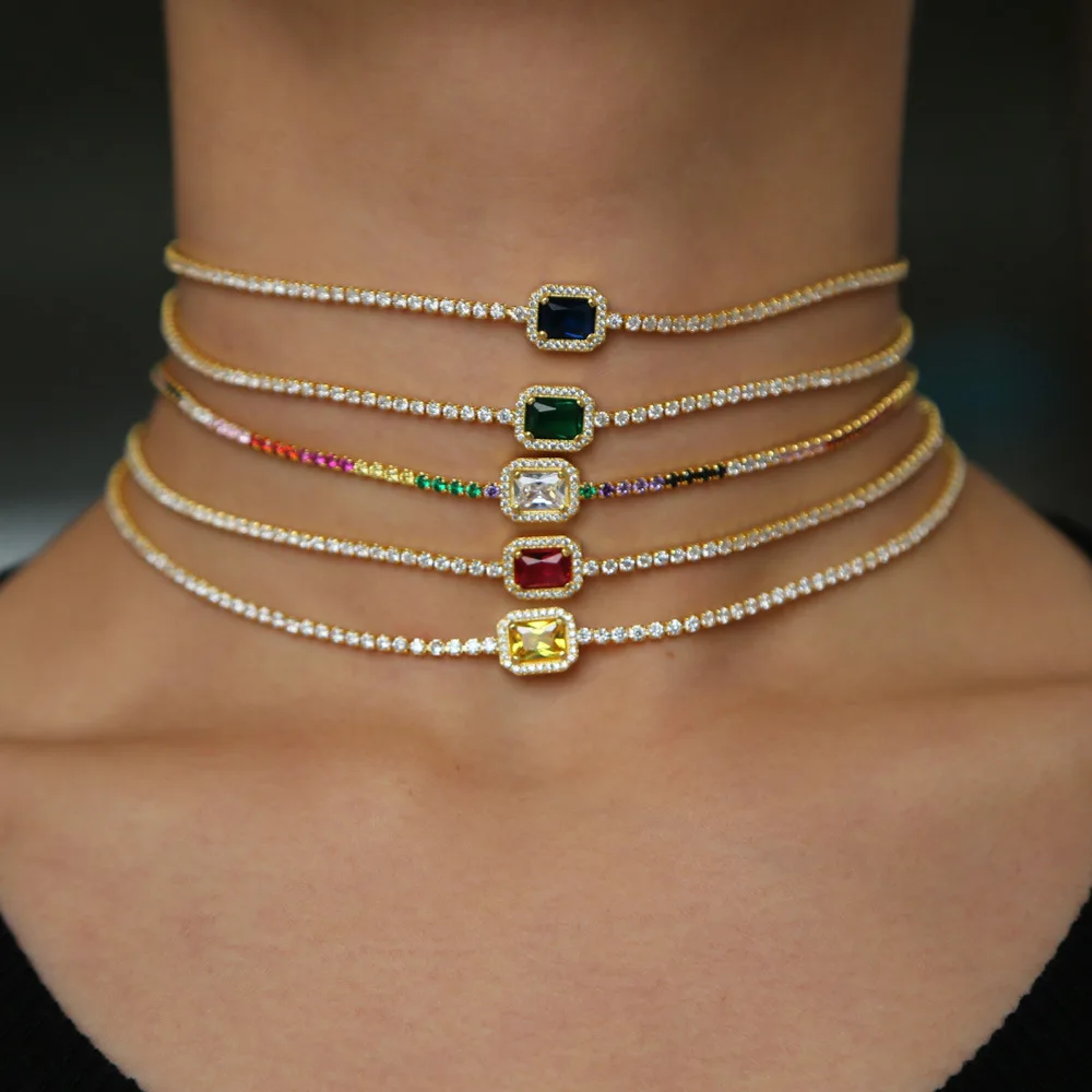 Shiny Rhinestone Luxury Iced Out Crystal Square Choker Necklace Rainbow CZ Tennis Chain Necklaces
Shiny Rhinestone Luxury Iced Out Crystal Square Choker Necklace Rainbow CZ Tennis Chain Necklaces