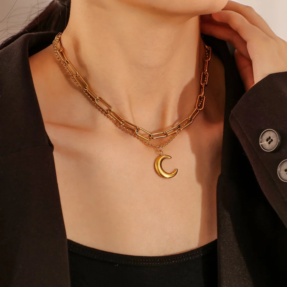 HOVANCI 3 Women Jewelry Stainless Steel Double Layered Link Chain Necklace Gold Plate Bead Paperclip Chain Moon Pendant Necklace, As picture
HOVANCI 3 Women Jewelry Stainless Steel Double Layered Link Chain Necklace Gold Plate Bead Paperclip Chain Moon Pendant Necklace, As picture