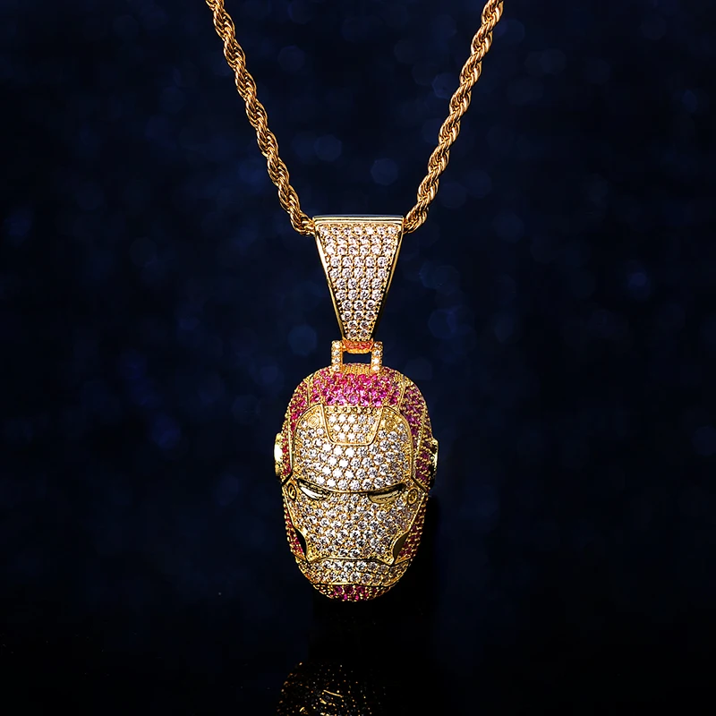 Personalized Hip Hop Jewelry Iron Man Head Pendant Necklace Micro Zircon Iced out Silver Gold Pendant
Personalized Hip Hop Jewelry Iron Man Head Pendant Necklace Micro Zircon Iced out Silver Gold Pendant