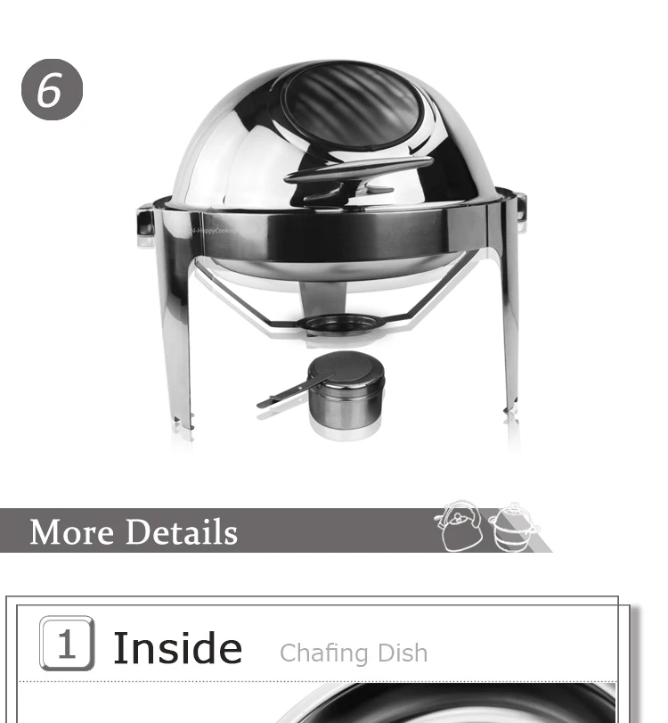 Factory price high quality stainless steel round chafing dishes food warmer with window