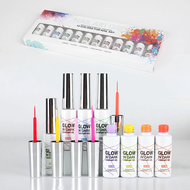 12 Colors Painting Gel Nails Set Glow in Dark Gel Line Polish Kit 3D drawing nail art gel set
12 Colors Painting Gel Nails Set Glow in Dark Gel Line Polish Kit 3D drawing nail art gel set