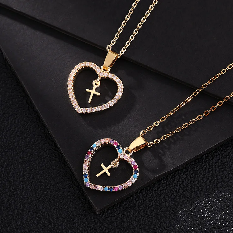 New Fashion Real Gold Plated Colorful CZ Hollow Heart Pendant Necklaces Rainbow Color Crystal Cross Necklaces
New Fashion Real Gold Plated Colorful CZ Hollow Heart Pendant Necklaces Rainbow Color Crystal Cross Necklaces