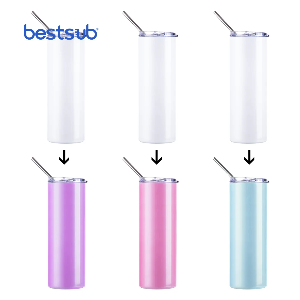

BestSub Wholesale Vacuum insulated 600ml Sublimation Products UV Color Changing Stainless Steel 20oz Double Wall Skinny Tumbler