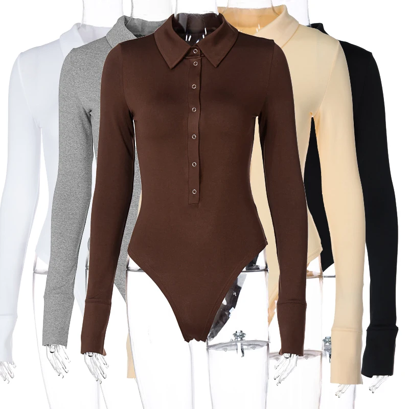 Wholesale New Sexy Top Button Lapel Bodycon Bodysuit Long Sleeve Romper Short Jumpsuit For Women
Wholesale New Sexy Top Button Lapel Bodycon Bodysuit Long Sleeve Romper Short Jumpsuit For Women
