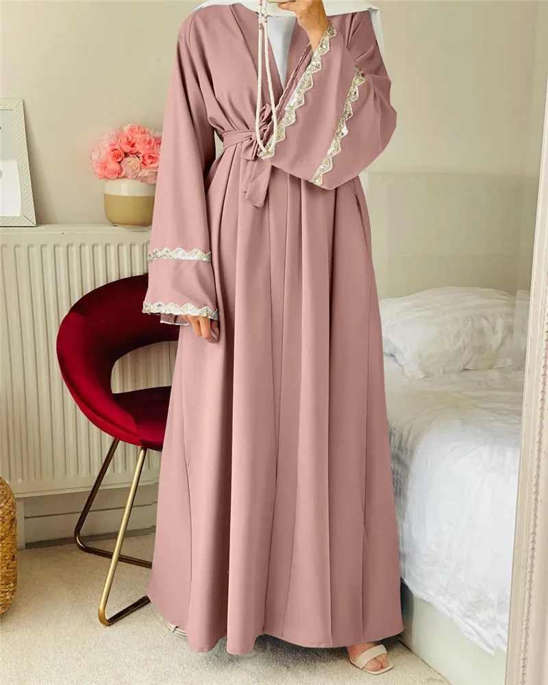 2021 New Modest Women Clothing Abaya Muslim Front Open Lace sleeve abaya wholesale Islamic Burka, Black, light blue, pink, beige
2021 New Modest Women Clothing Abaya Muslim Front Open Lace sleeve abaya wholesale Islamic Burka, Black, light blue, pink, beige