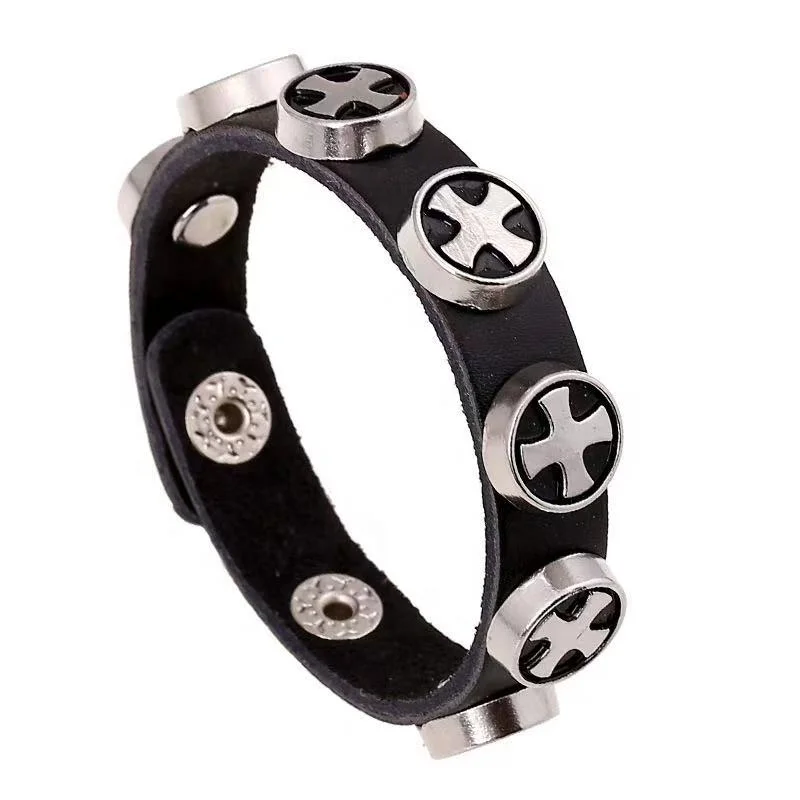 New personal rivet cross charms wide bangles adjustable clasp punk mens leather bracelet, Black and brown
New personal rivet cross charms wide bangles adjustable clasp punk mens leather bracelet, Black and brown
