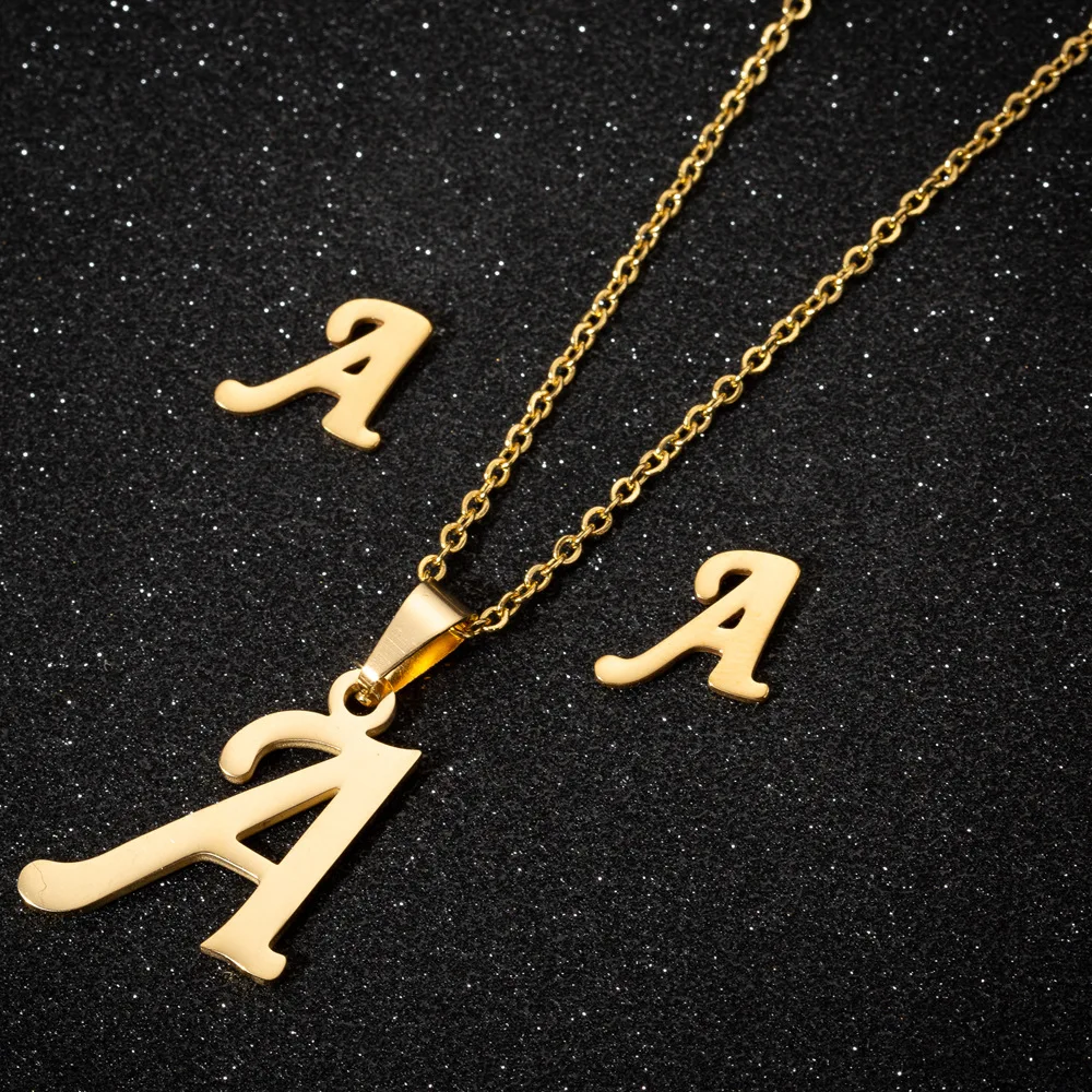 MSYO Fashion stainless steel 26 Letter Necklace And Earring Set For Women, As picture
MSYO Fashion stainless steel 26 Letter Necklace And Earring Set For Women, As picture