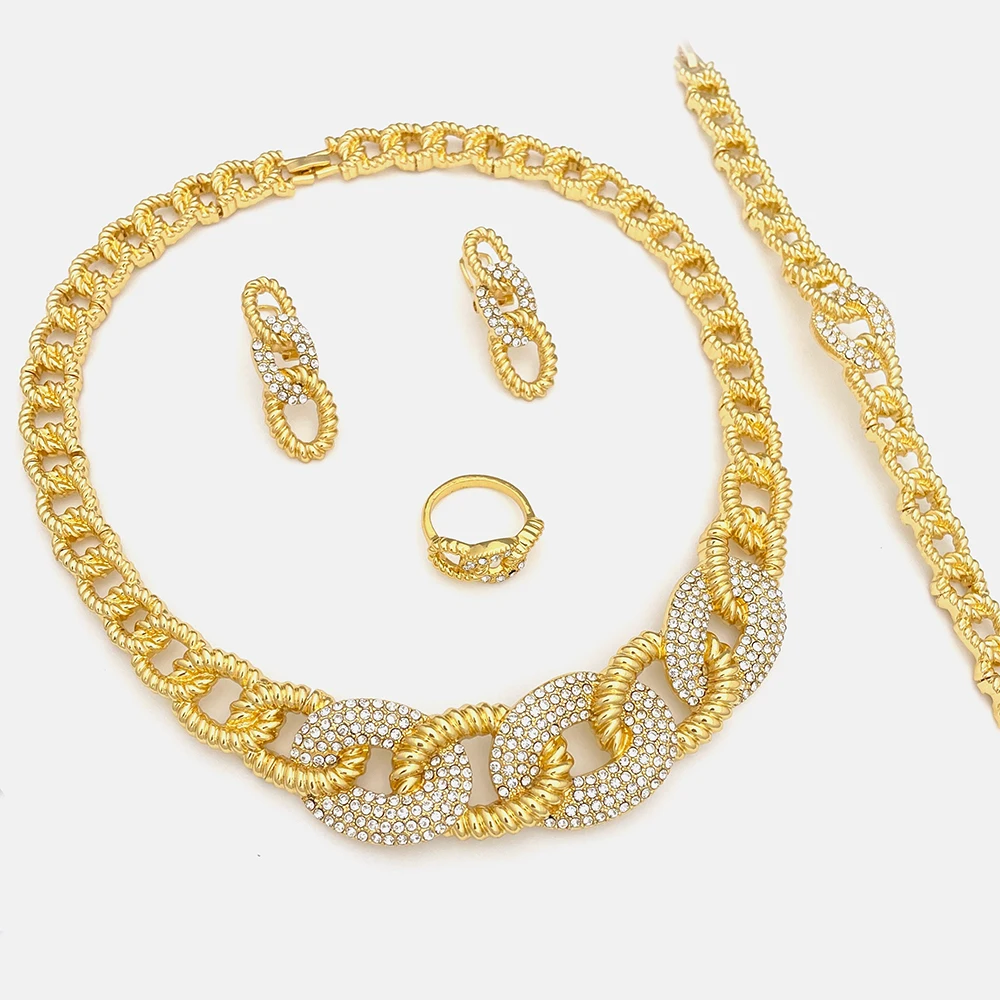 New High Quality Gold Plated Bridal Jewelry Sets Luxury Jewellery Wedding Earrings Necklace Jewelry Set for Women
New High Quality Gold Plated Bridal Jewelry Sets Luxury Jewellery Wedding Earrings Necklace Jewelry Set for Women