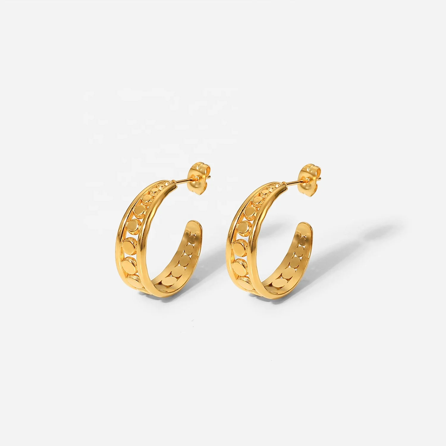 Ins 18k Gold Plated Double-Layer Spaced C- Shaped Hollow Stainless Steel Hoop Earrings For Women
Ins 18k Gold Plated Double-Layer Spaced C- Shaped Hollow Stainless Steel Hoop Earrings For Women