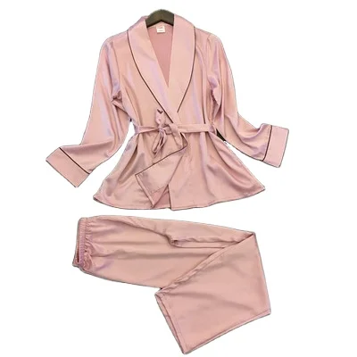 FY Spring new ladies silk pajamas lapel leisure silk home clothes long-sleeved trousers two-piece suit pajamas for women set, Picture shows
FY Spring new ladies silk pajamas lapel leisure silk home clothes long-sleeved trousers two-piece suit pajamas for women set, Picture shows