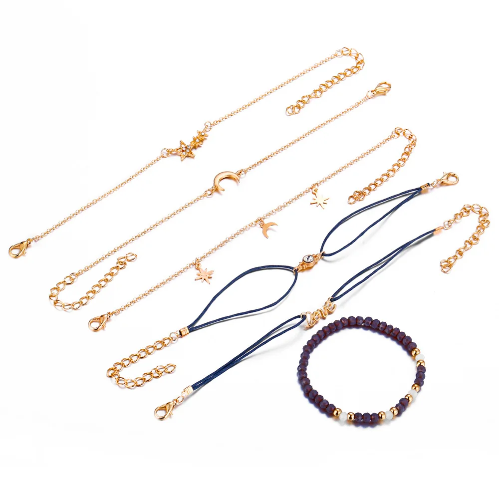 Wholesale diy 6 pcs bracelet set new Love star and moon bracelets for women jewelry gift, Gold color
Wholesale diy 6 pcs bracelet set new Love star and moon bracelets for women jewelry gift, Gold color