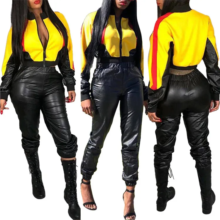 Color Block Spliced Two Piece Outfits Autumn Winter Clothes for Women Zipper Up Long Sleeve Short Coat+pu Faux Leather Trousers, As picture
Color Block Spliced Two Piece Outfits Autumn Winter Clothes for Women Zipper Up Long Sleeve Short Coat+pu Faux Leather Trousers, As picture