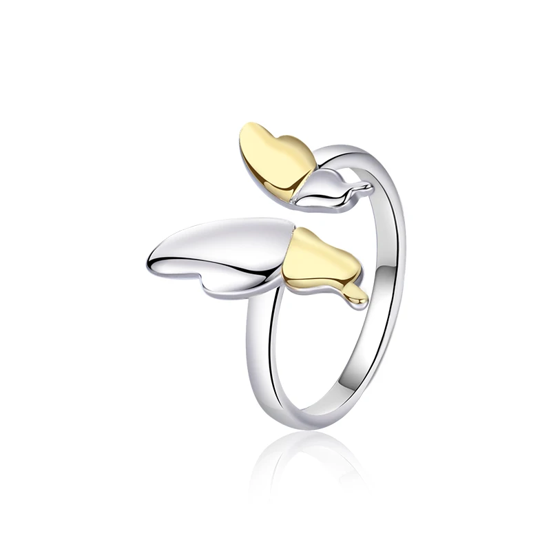 

Latest 18k gold womens rings open s925 silver two tone plating delicate butterfly rings