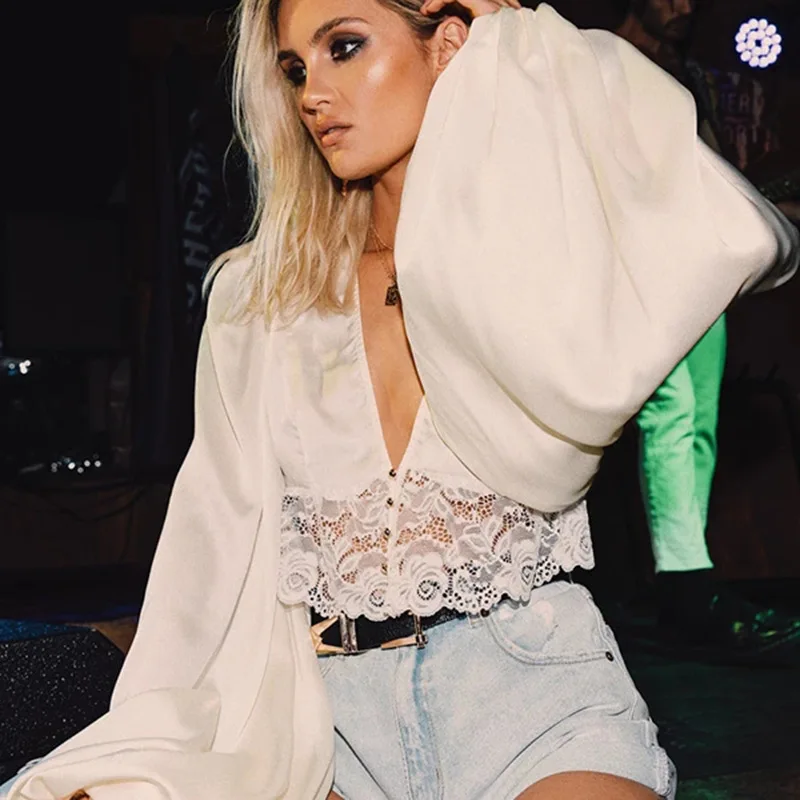 FS2455A Sexy ladies V neck white lace blouse
FS2455A Sexy ladies V neck white lace blouse