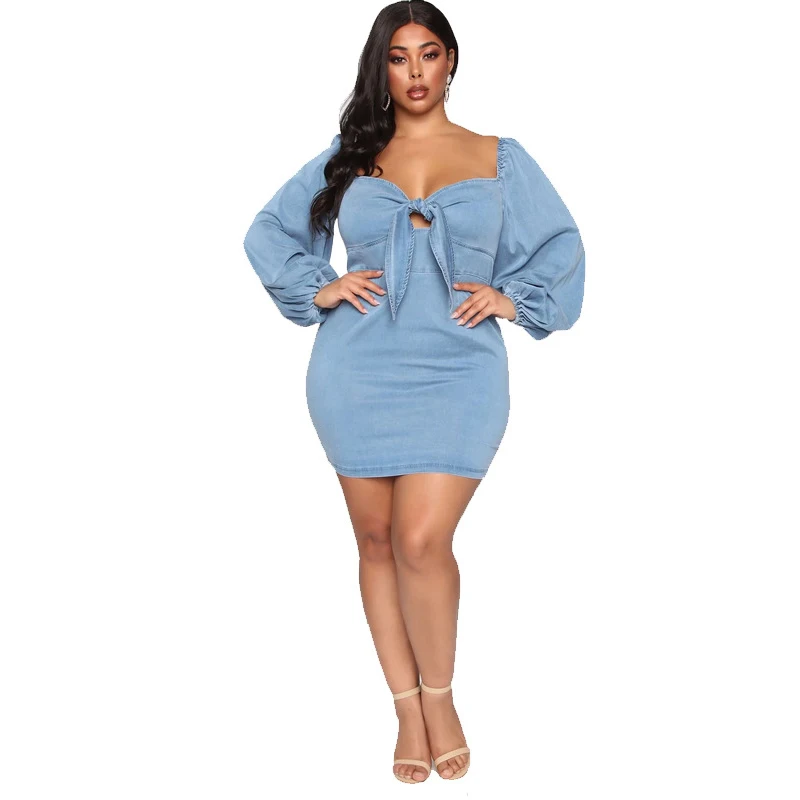 2021 Europe Fashion Clothing Plus Size Short Sleeve Dress Cut Out Women Bow Square Collar Mini Dress