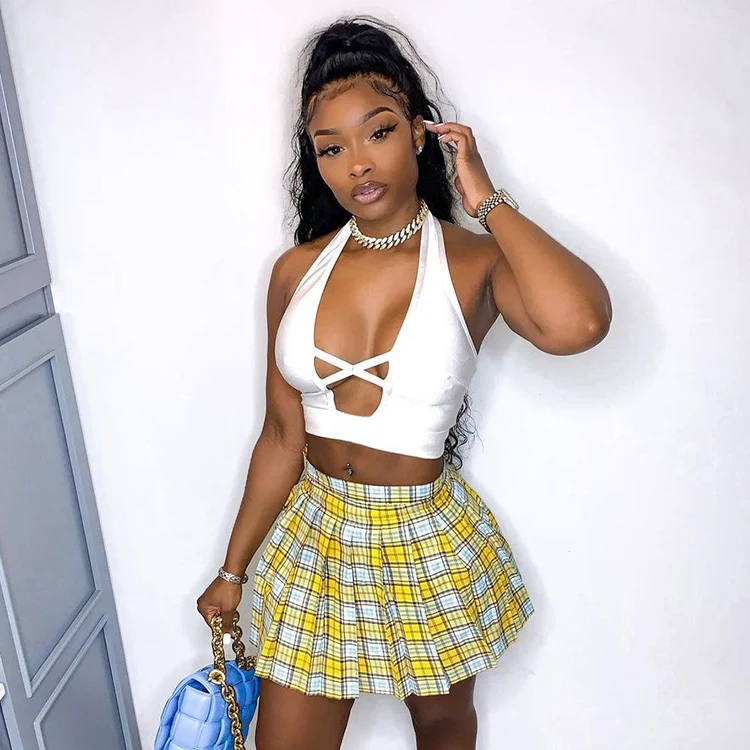 New 2 Piece Sexy Outfits Hollow-Out Short Skirts And Tops Sets Woman Pleated Skirt Set Women -PT, Yellow,red,blue
New 2 Piece Sexy Outfits Hollow-Out Short Skirts And Tops Sets Woman Pleated Skirt Set Women -PT, Yellow,red,blue
