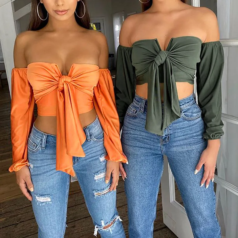 Dropshipping Plain Long Sleeve Off Shoulder Bandage Top Woman Fashionable Clothing Bustier Sexy Crop Top
Dropshipping Plain Long Sleeve Off Shoulder Bandage Top Woman Fashionable Clothing Bustier Sexy Crop Top