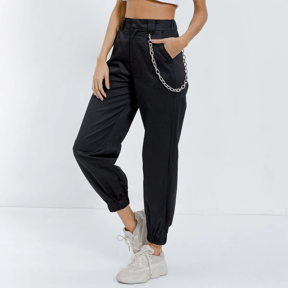 2021 New Chic Fashion street trend High Waist With Chain Sportswear Jogger Sweatpants Women Overalls Pants, White/black/blue/brown/
2021 New Chic Fashion street trend High Waist With Chain Sportswear Jogger Sweatpants Women Overalls Pants, White/black/blue/brown/