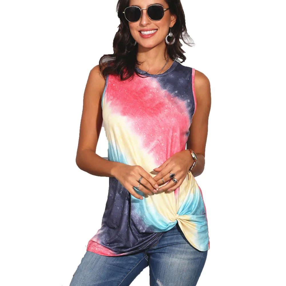 Hot wholesale new arrival lady top gradient color popular print sleeveless girl sport vest woman T-Shirt Women 
Hot wholesale new arrival lady top gradient color popular print sleeveless girl sport vest woman T-Shirt Women