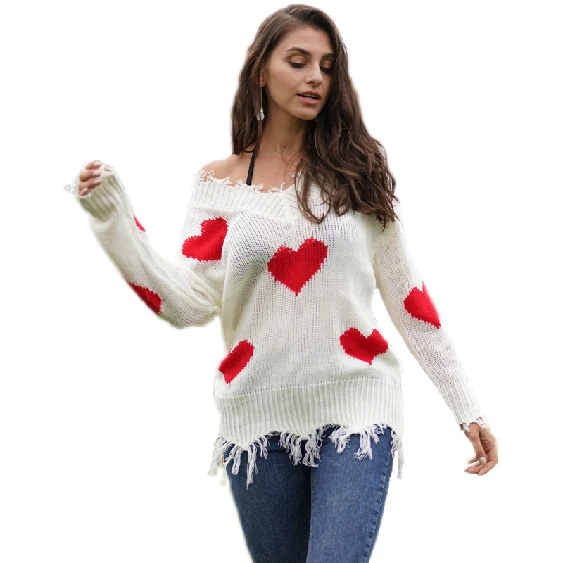 wholesale tassel love heart pattern sweater stitching V neck plus size xmas sweater tops women frayed loose pullover
wholesale tassel love heart pattern sweater stitching V neck plus size xmas sweater tops women frayed loose pullover
