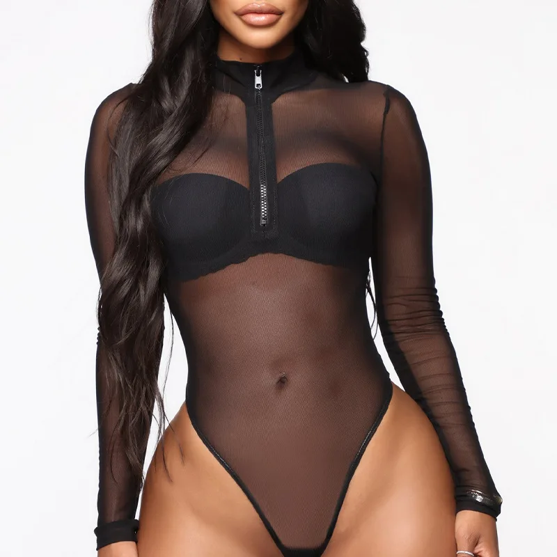 Sexy Slim Slimming Round Neck Zipper One Piece Jumpsuit Long-Sleeved Bottoming See-Through Black Bodycon Jumpsuit Rompers Women
Sexy Slim Slimming Round Neck Zipper One Piece Jumpsuit Long-Sleeved Bottoming See-Through Black Bodycon Jumpsuit Rompers Women