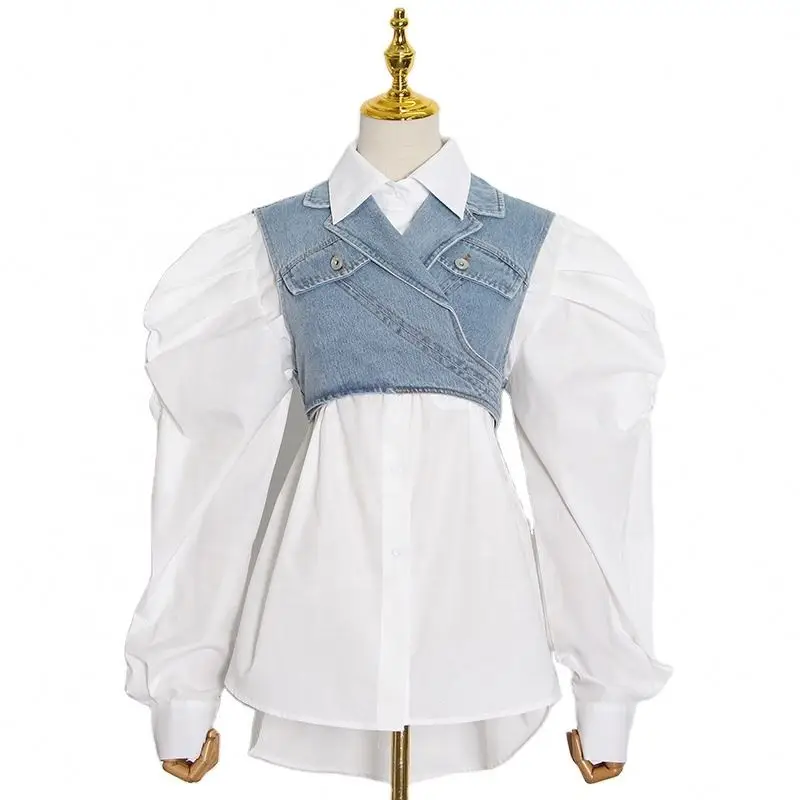 Elegant Two Piece Set For Women Lapel Puff Sleeve Shirt Sleeveless Denim Cross Coat
Elegant Two Piece Set For Women Lapel Puff Sleeve Shirt Sleeveless Denim Cross Coat