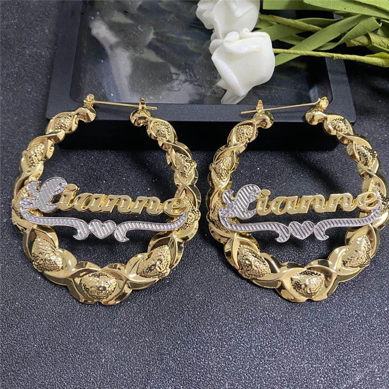 2021 New Fashion Custom Jewelry Personalized Name Bamboo Hoop Earrings Acrylic Custom Round Name Earrings For Women Accessories, Gold,silver
2021 New Fashion Custom Jewelry Personalized Name Bamboo Hoop Earrings Acrylic Custom Round Name Earrings For Women Accessories, Gold,silver
