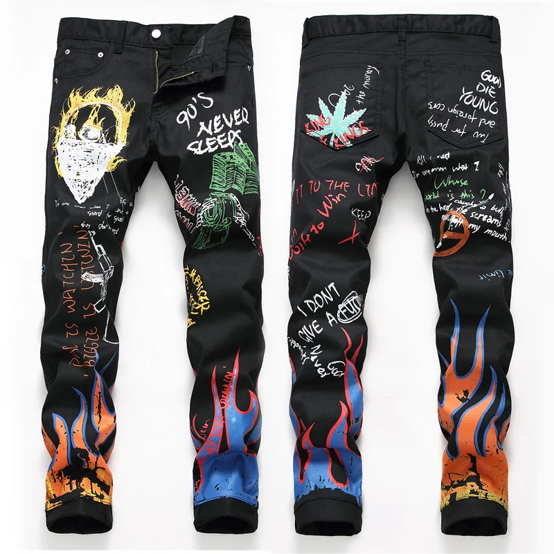 New stylish men black print letter slim fit straight casual jeans pants for men
New stylish men black print letter slim fit straight casual jeans pants for men