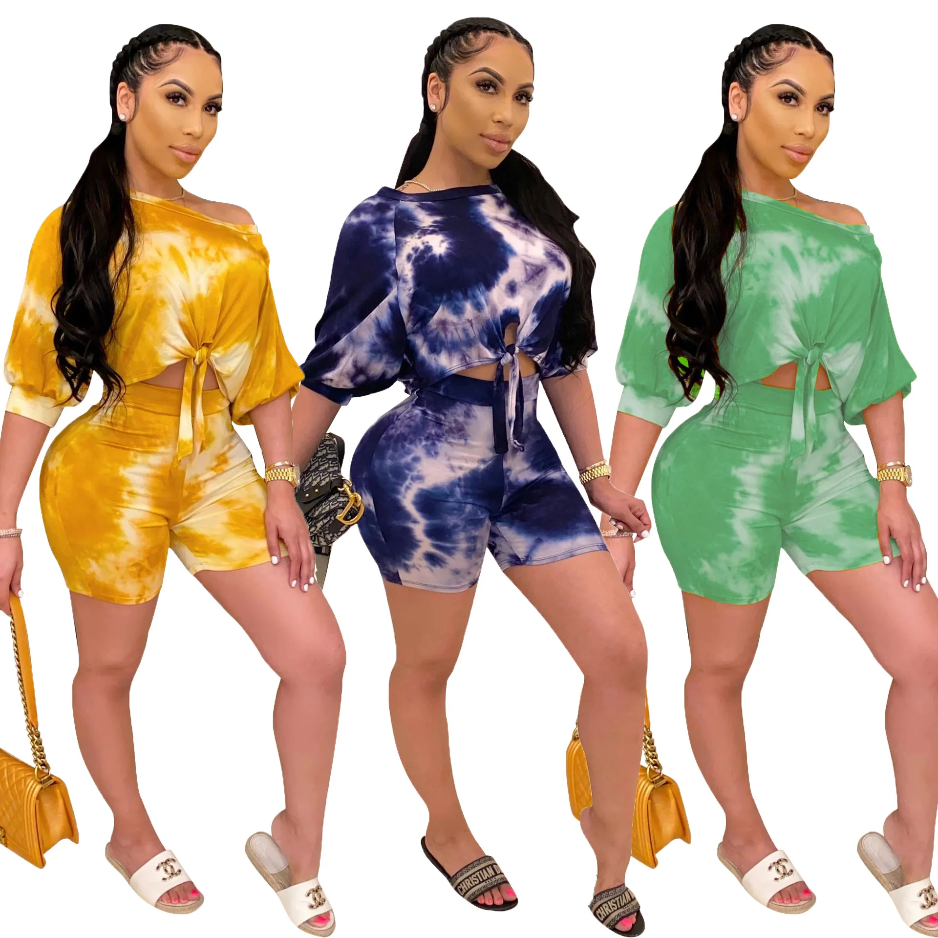 2021 summer new arrivals Tie-dye One line neck printed two piece short set women clothing clothes, Picture shows
2021 summer new arrivals Tie-dye One line neck printed two piece short set women clothing clothes, Picture shows