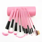 J76 Hot-sale professional Portable Private Label Fiber Hair Cosmetic Vegan Pink 12 pcs Makeup Brush Set