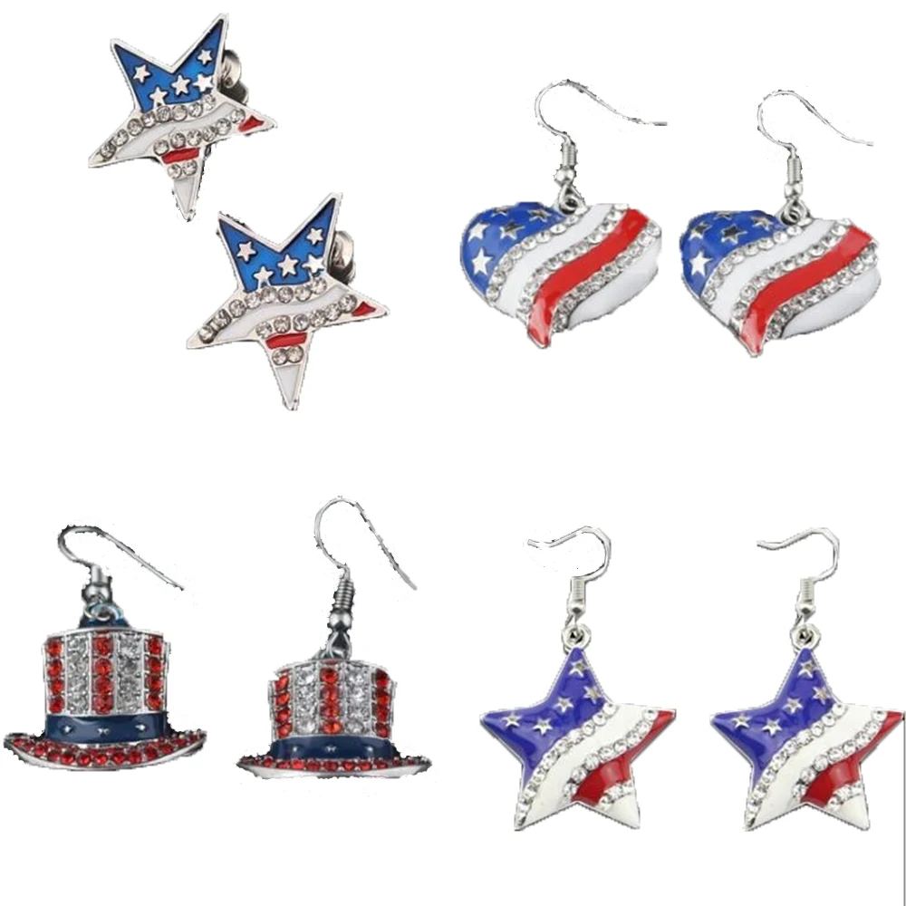 USA flag rhinestone alloy enamel five-pointed star/heart/hat/cross/slipper shape American flag Earring Jewelry
USA flag rhinestone alloy enamel five-pointed star/heart/hat/cross/slipper shape American flag Earring Jewelry