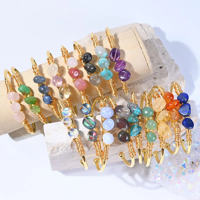Gold Copper Wire Wrapped Jewelry Natural Crystal Quartz Amethyst Labradorite Stone Open Bangle Cuff Bracelet, As pic
Gold Copper Wire Wrapped Jewelry Natural Crystal Quartz Amethyst Labradorite Stone Open Bangle Cuff Bracelet, As pic