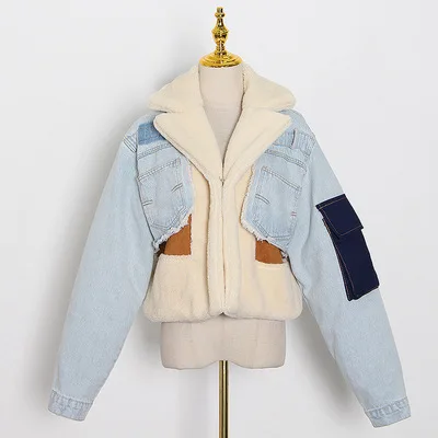 Wholesale Patchwork Lambswool Denim Jackets Cropped Women Winter Faux Fur Coat, Blue black
Wholesale Patchwork Lambswool Denim Jackets Cropped Women Winter Faux Fur Coat, Blue black