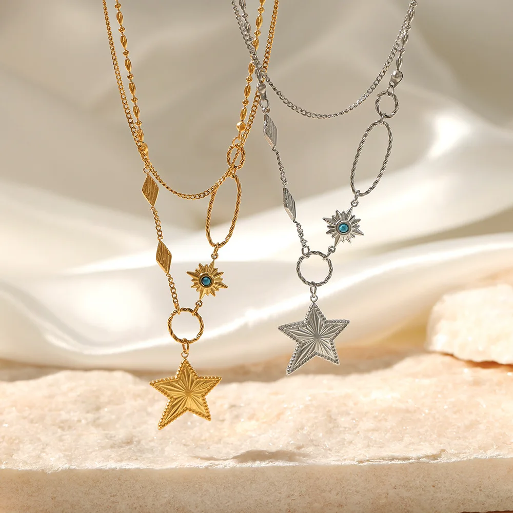 Vintage Style Turquoise Star Charm Necklace Double Layer Chain Necklace Gold Plated Jewelry Stainless Steel Necklace
Vintage Style Turquoise Star Charm Necklace Double Layer Chain Necklace Gold Plated Jewelry Stainless Steel Necklace