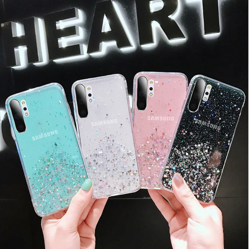 

Gradient Glitter Star Phone Case For Samsung Galaxy A51 A71 A50 S10 S9 S8 Plus S10e S20 Note 8 9 10 Soft Epoxy Phone Back Cover