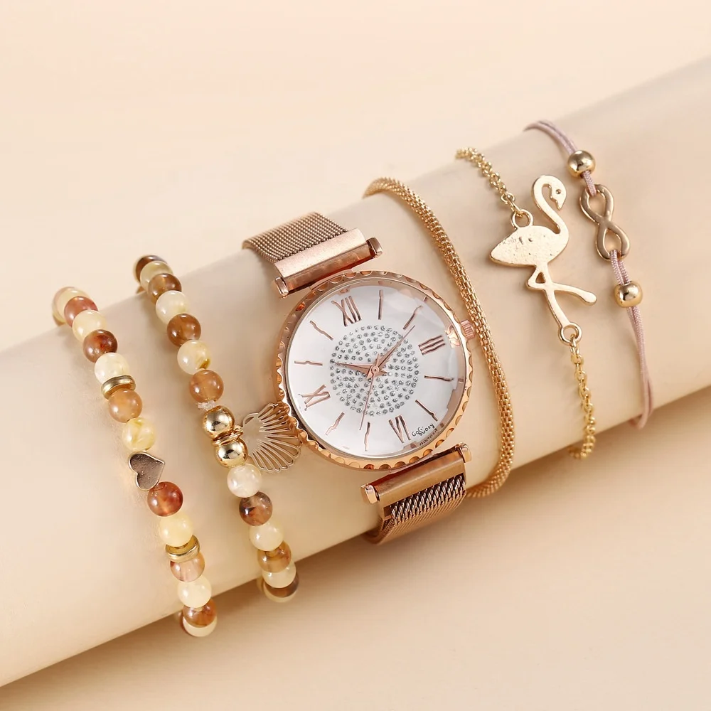 Women's Casual Luxury Watch Bracelets 5 Piece Set Flowers Rhinestone Casual Quartz Watches Bracelet Set Quartz Watch
Women's Casual Luxury Watch Bracelets 5 Piece Set Flowers Rhinestone Casual Quartz Watches Bracelet Set Quartz Watch