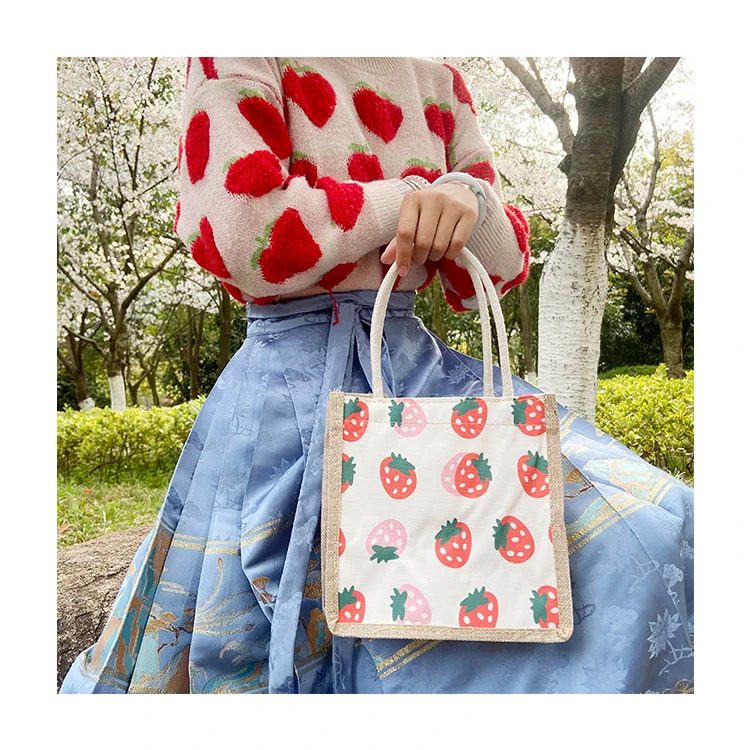 Women jute Tote Bag Eco Shopping Bag Large Capacity Strawberry Printing Shoulder For Women shopping bag, Customized color
Women jute Tote Bag Eco Shopping Bag Large Capacity Strawberry Printing Shoulder For Women shopping bag, Customized color