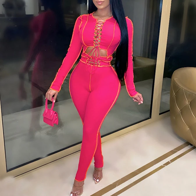 FS2067D women Fashion Outfit long sleeve bandage hollow out tops and pants Two Piece set clothing
FS2067D women Fashion Outfit long sleeve bandage hollow out tops and pants Two Piece set clothing