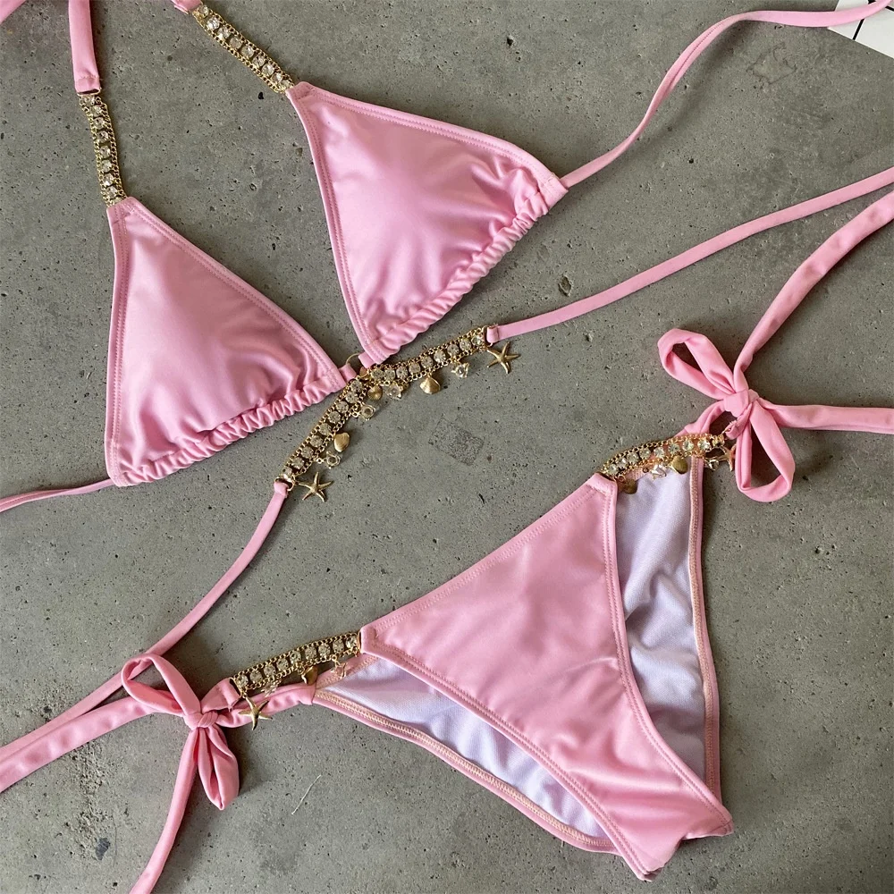 B24359A Hot style bikini hanging diamond accessories bikini bandage swimsuit, Pink, green, orange
B24359A Hot style bikini hanging diamond accessories bikini bandage swimsuit, Pink, green, orange