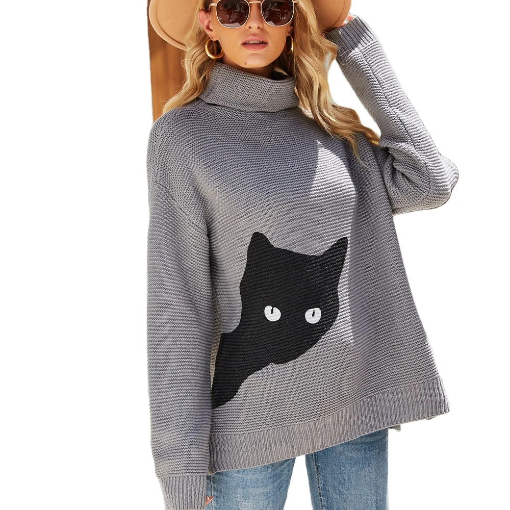 Quality 2022 Winter Solid Gray High Neck Women'S Sweaters Trendy Ladies Drop Shoulder Cat Printed Knit Turtleneck Sweater Women, Gray turtleneck sweater women
Quality 2022 Winter Solid Gray High Neck Women'S Sweaters Trendy Ladies Drop Shoulder Cat Printed Knit Turtleneck Sweater Women, Gray turtleneck sweater women