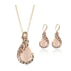 Pink Bohemian Tribal Jewelry Stone Long Knotted Long Glass Drop Pendant Necklaces With Earring Sets