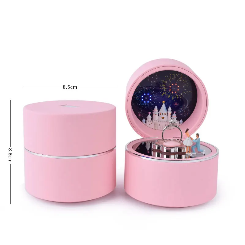 sparkle led light jewelry packaging rotatable storage box rotating engagement ring box with light