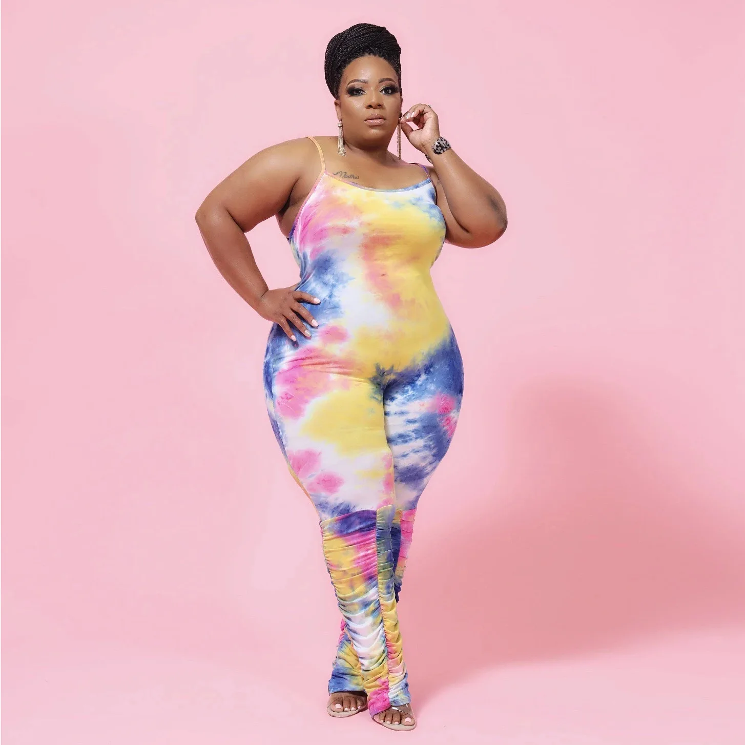 Plus Size Cheap Halter Top Tie Dye Women Plus Size Cotton One Piece Jumpsuit, Shown
Plus Size Cheap Halter Top Tie Dye Women Plus Size Cotton One Piece Jumpsuit, Shown