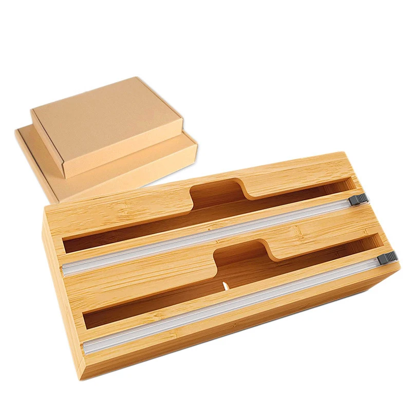 RAYBIN Kitchen 2 in 1 roll organizer holder bamboo wood aluminum foil and wax paper plastic wrap dispenser storage with cutter
RAYBIN Kitchen 2 in 1 roll organizer holder bamboo wood aluminum foil and wax paper plastic wrap dispenser storage with cutter
