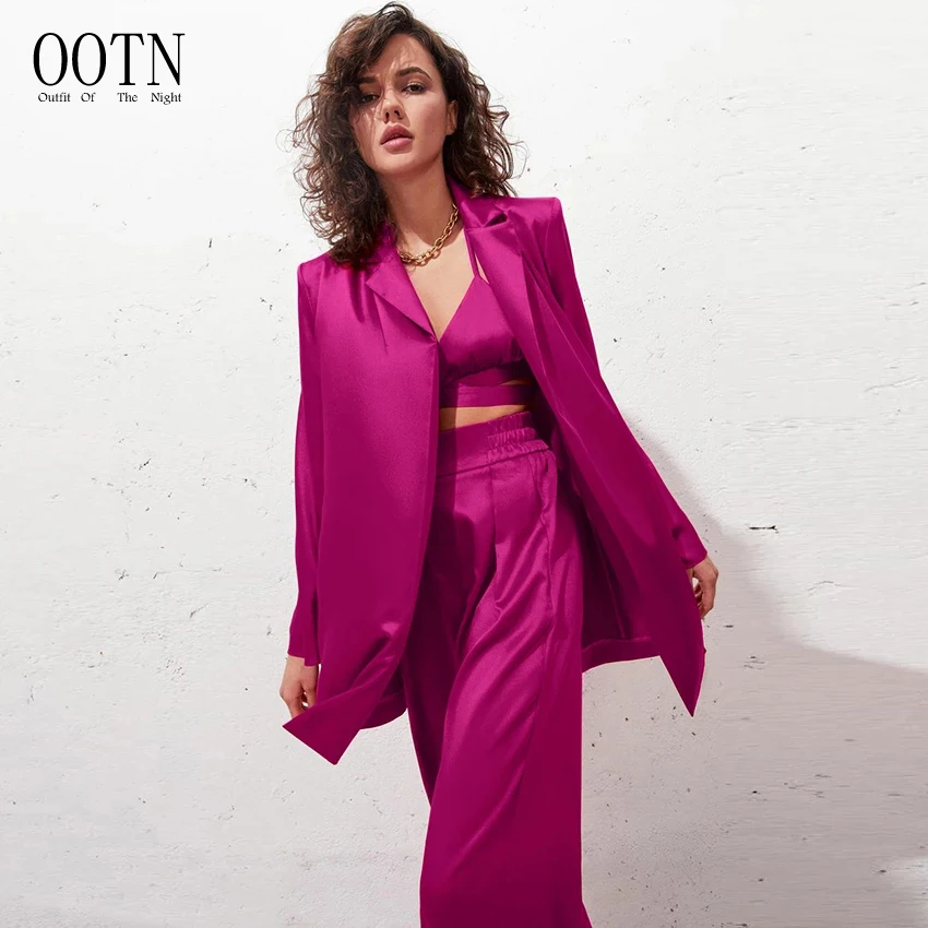 OOTN Office Ladies Pink Blazer Elegant High Waist Satin Pants Y2k Sexy Three Piece Set Women Satin Coat Top With Pants Suit
OOTN Office Ladies Pink Blazer Elegant High Waist Satin Pants Y2k Sexy Three Piece Set Women Satin Coat Top With Pants Suit