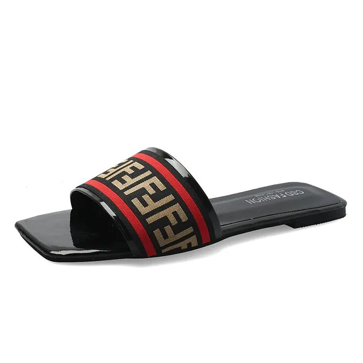 Wholesale breathable plane fashion design customized square head women's slides footwear, Black
Wholesale breathable plane fashion design customized square head women's slides footwear, Black