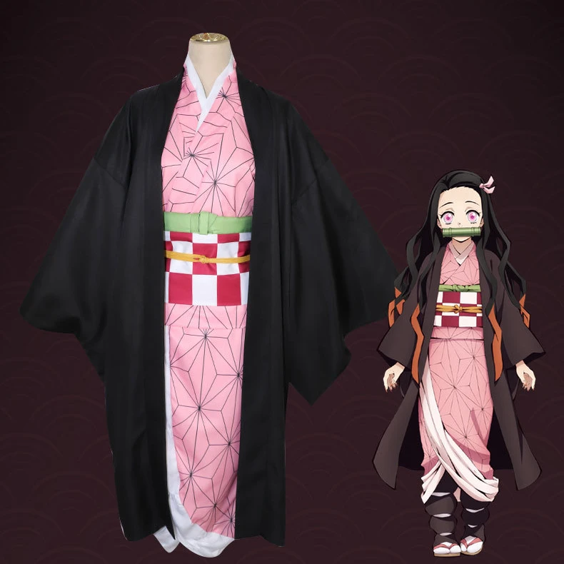 

2021 Adults/Kids Hot Anime Demon Slayer Kimetsu no Yaiba Tanjirou Kamado Nezuko Cosplay Women Kimono Cosplay Costume Wigs Clogs, Picture